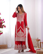 Maroon Vichitra Silk Fabric With Beautiful Embroidery Sequence And Dori Work Suit Set