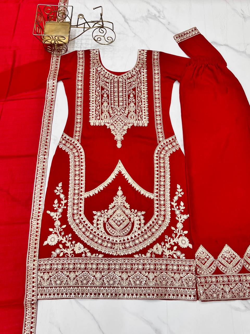 Maroon Vichitra Silk Fabric With Beautiful Embroidery Sequence And Dori Work Suit Set