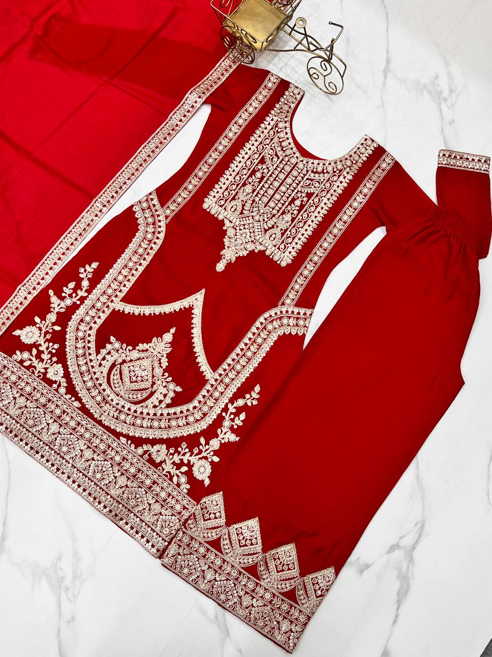 Maroon Vichitra Silk Fabric With Beautiful Embroidery Sequence And Dori Work Suit Set