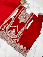 Maroon Vichitra Silk Fabric With Beautiful Embroidery Sequence And Dori Work Suit Set