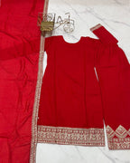 Maroon Vichitra Silk Fabric With Beautiful Embroidery Sequence And Dori Work Suit Set