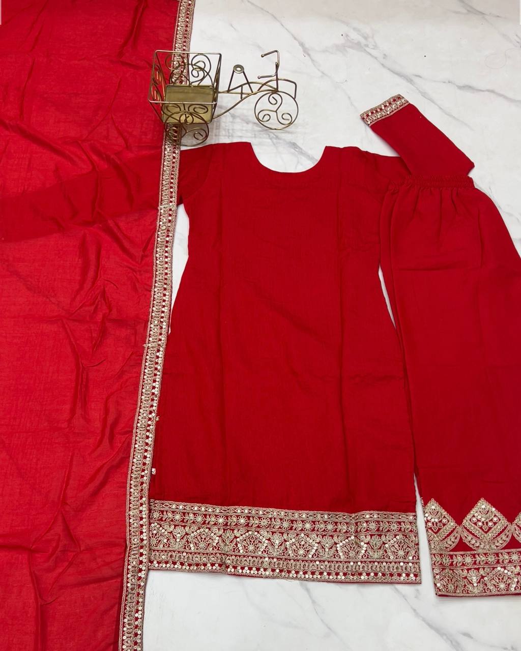 Maroon Vichitra Silk Fabric With Beautiful Embroidery Sequence And Dori Work Suit Set