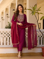 Beautiful Maroon Color Rayon Fabric Kurtis Pant Set