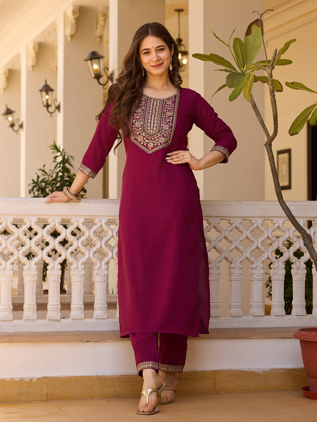 Beautiful Maroon Color Rayon Fabric Kurtis Pant Set