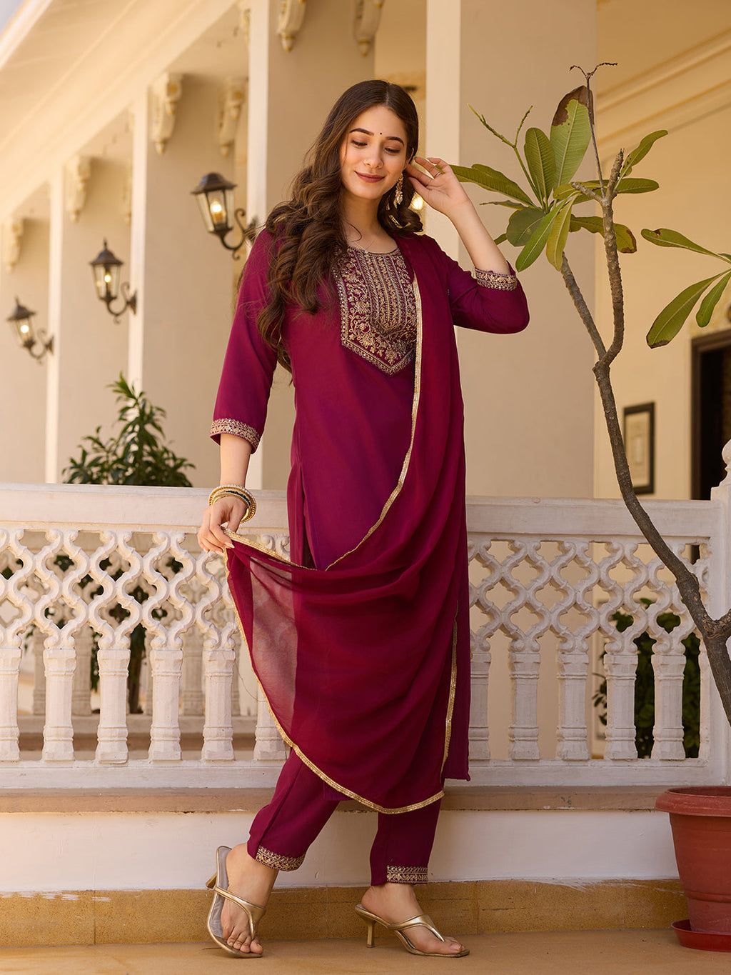 Beautiful Maroon Color Rayon Fabric Kurtis Pant Set