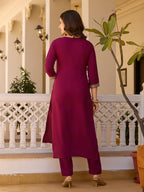 Beautiful Maroon Color Rayon Fabric Kurtis Pant Set