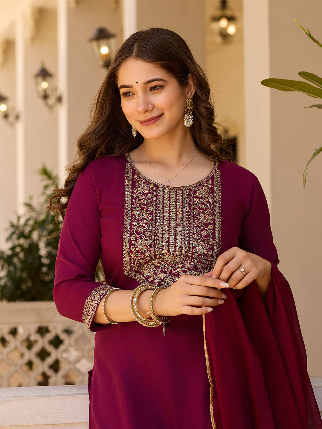 Beautiful Maroon Color Rayon Fabric Kurtis Pant Set