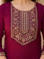 Beautiful Maroon Color Rayon Fabric Kurtis Pant Set