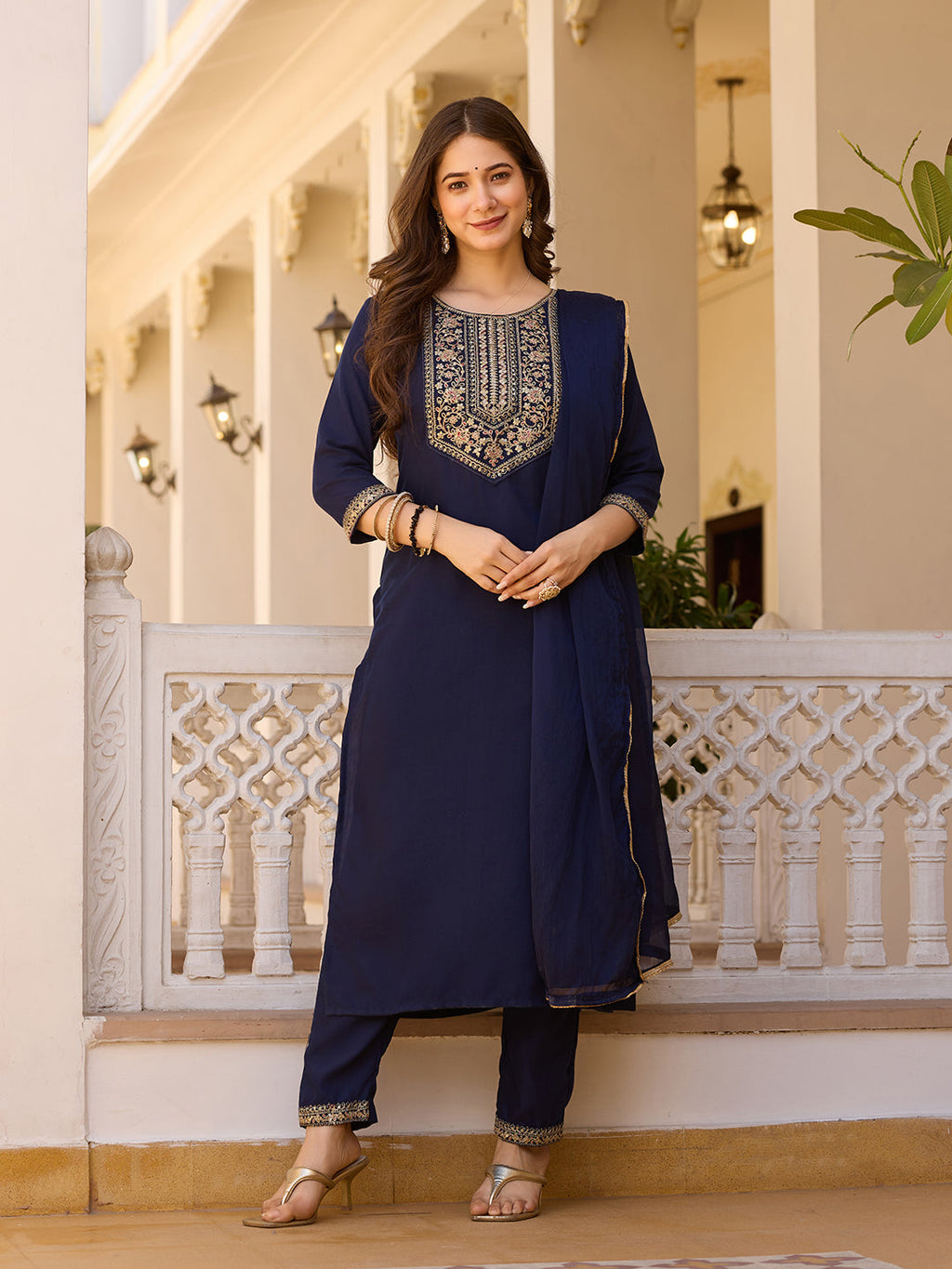 Beautiful Navy Blue Color Rayon Fabric Kurtis Pant Set