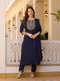 Beautiful Navy Blue Color Rayon Fabric Kurtis Pant Set