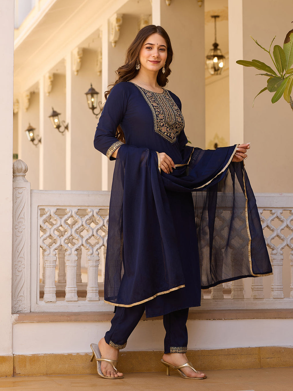 Beautiful Navy Blue Color Rayon Fabric Kurtis Pant Set