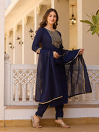 Beautiful Navy Blue Color Rayon Fabric Kurtis Pant Set