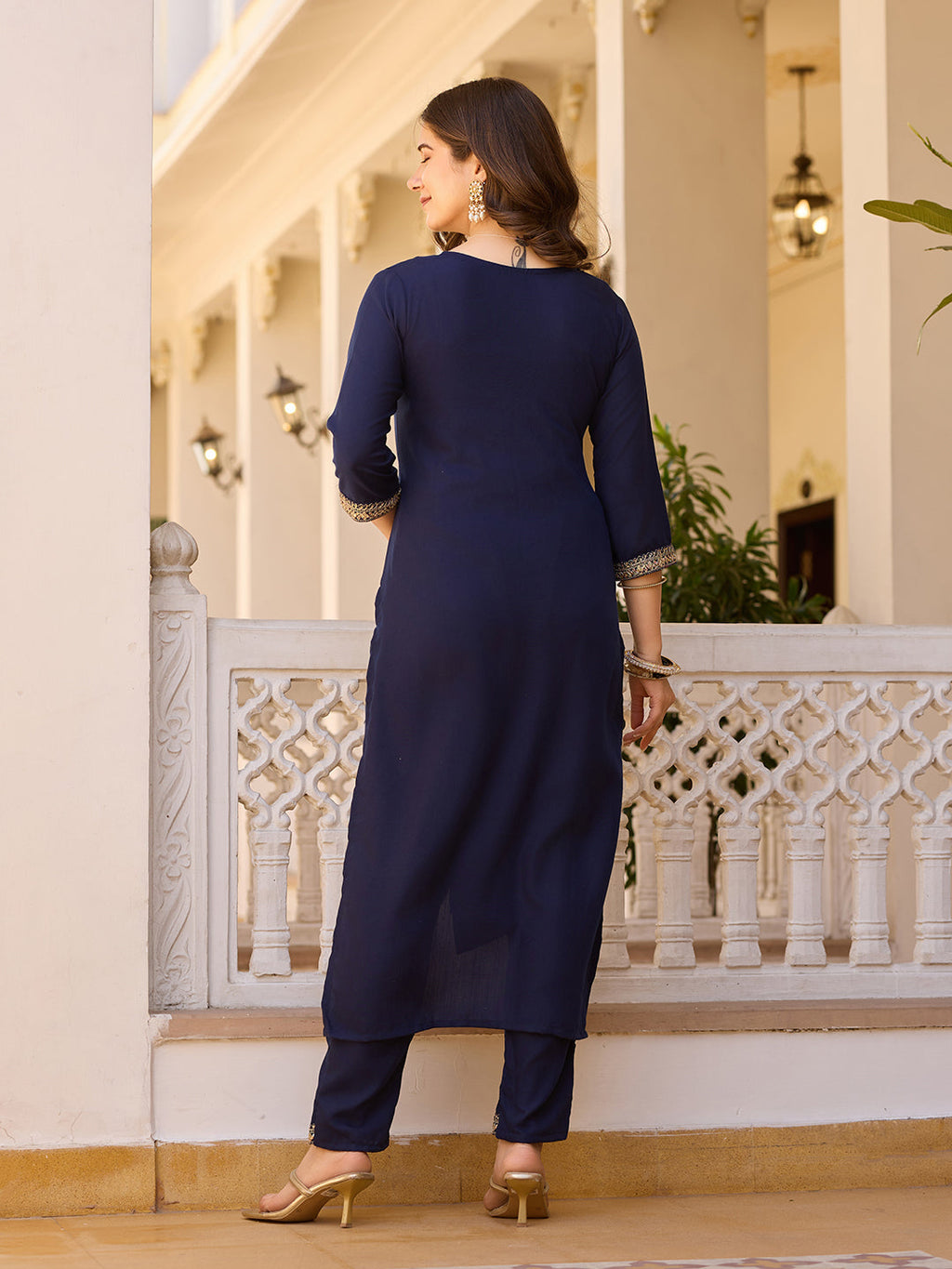 Beautiful Navy Blue Color Rayon Fabric Kurtis Pant Set