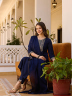 Beautiful Navy Blue Color Rayon Fabric Kurtis Pant Set