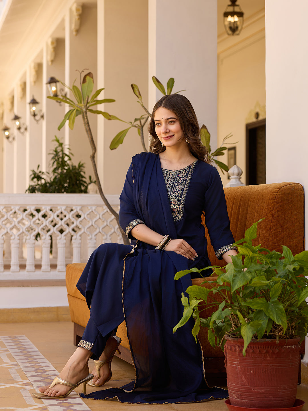 Beautiful Navy Blue Color Rayon Fabric Kurtis Pant Set