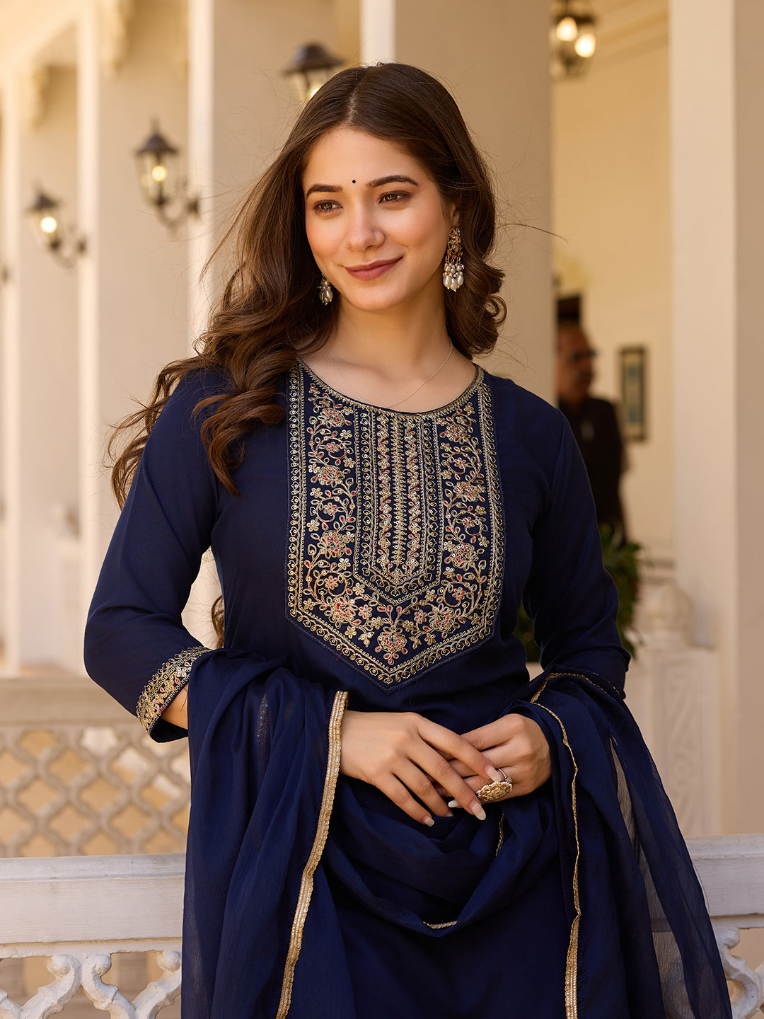 Beautiful Navy Blue Color Rayon Fabric Kurtis Pant Set