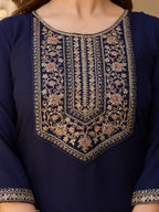 Beautiful Navy Blue Color Rayon Fabric Kurtis Pant Set