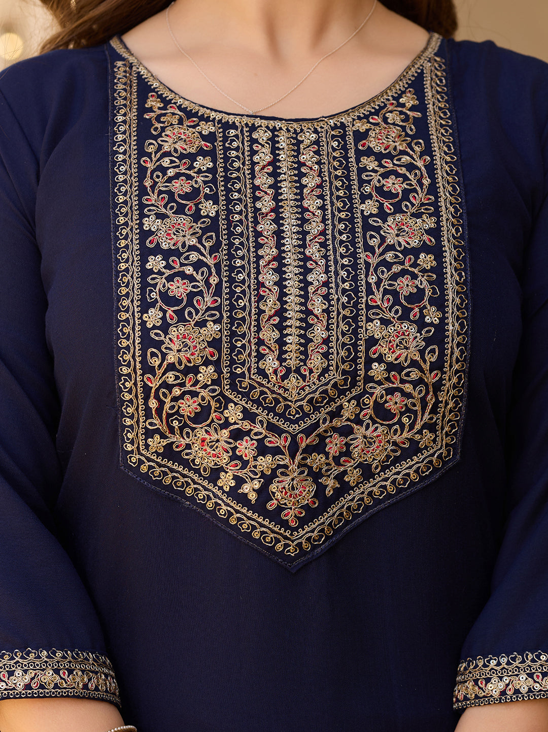 Beautiful Navy Blue Color Rayon Fabric Kurtis Pant Set