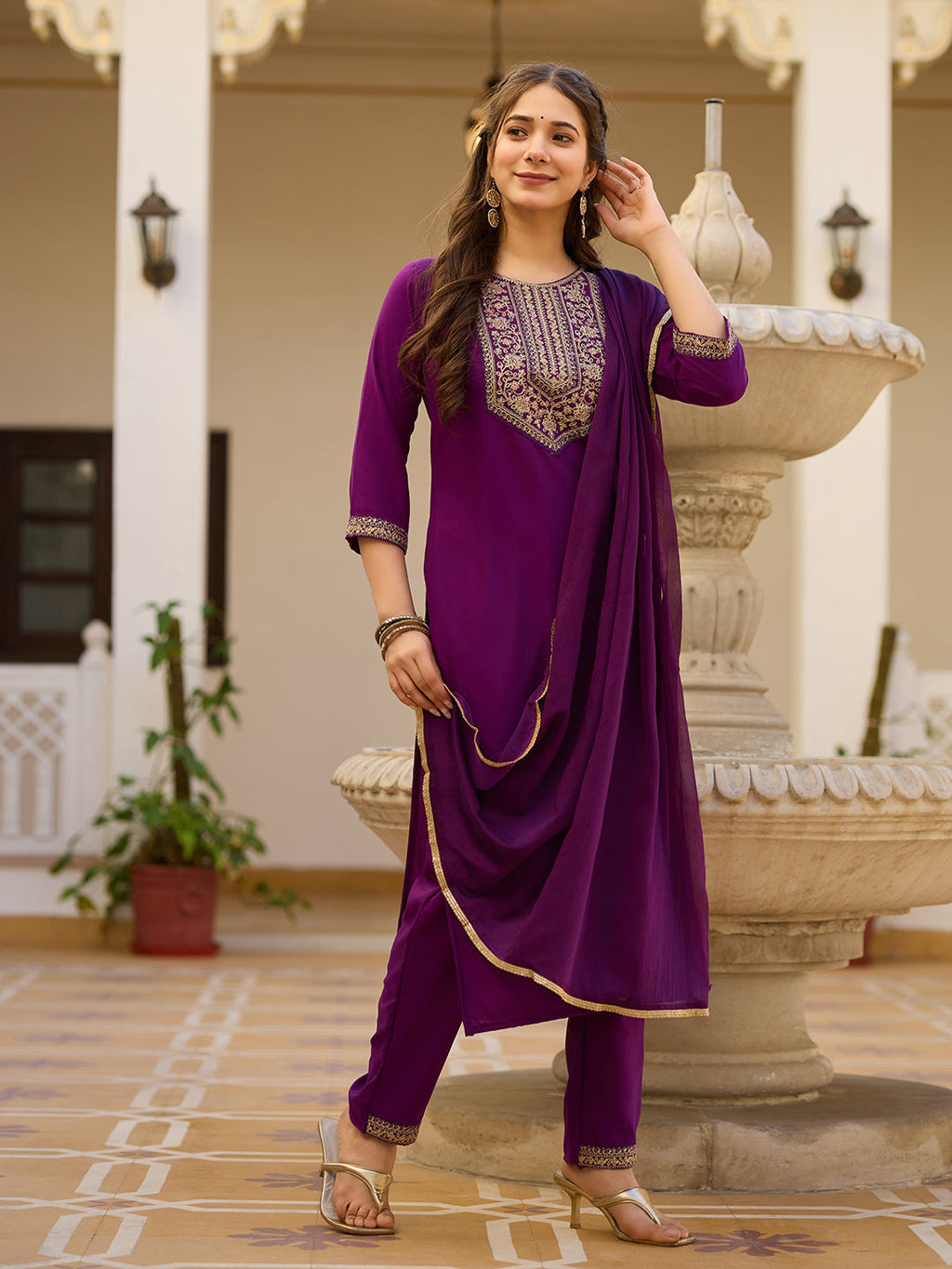 Beautiful Wine Color Rayon Fabric Kurtis Pant Set