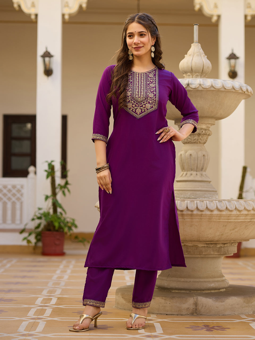 Beautiful Wine Color Rayon Fabric Kurtis Pant Set