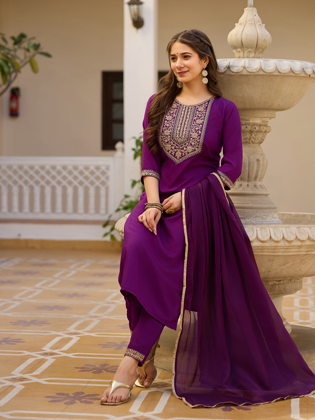 Beautiful Wine Color Rayon Fabric Kurtis Pant Set