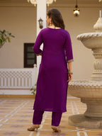 Beautiful Wine Color Rayon Fabric Kurtis Pant Set