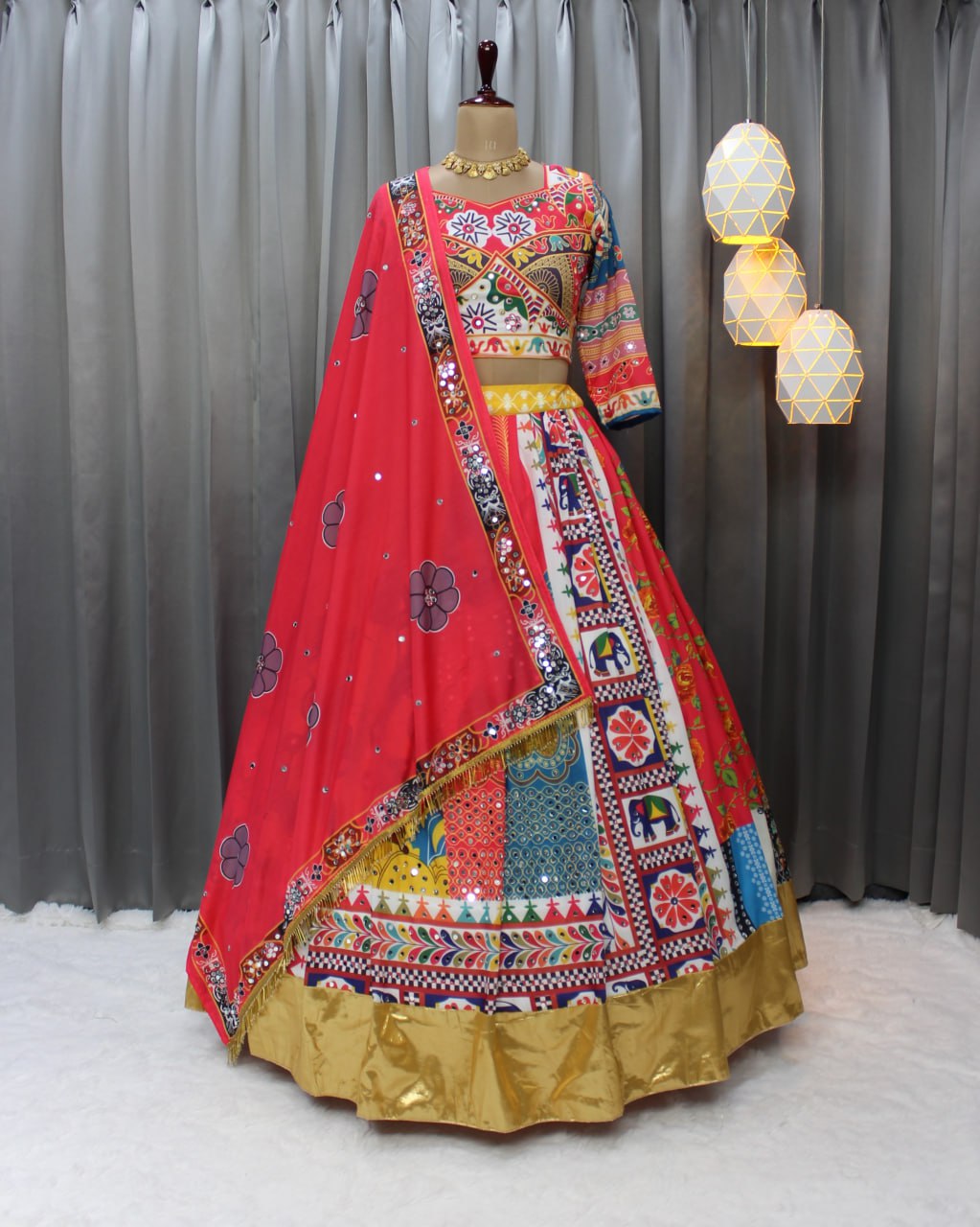 Muslin Cotton Chaniya Choli | Fancy Digital with Real Mirror Work for Traditional Wear
