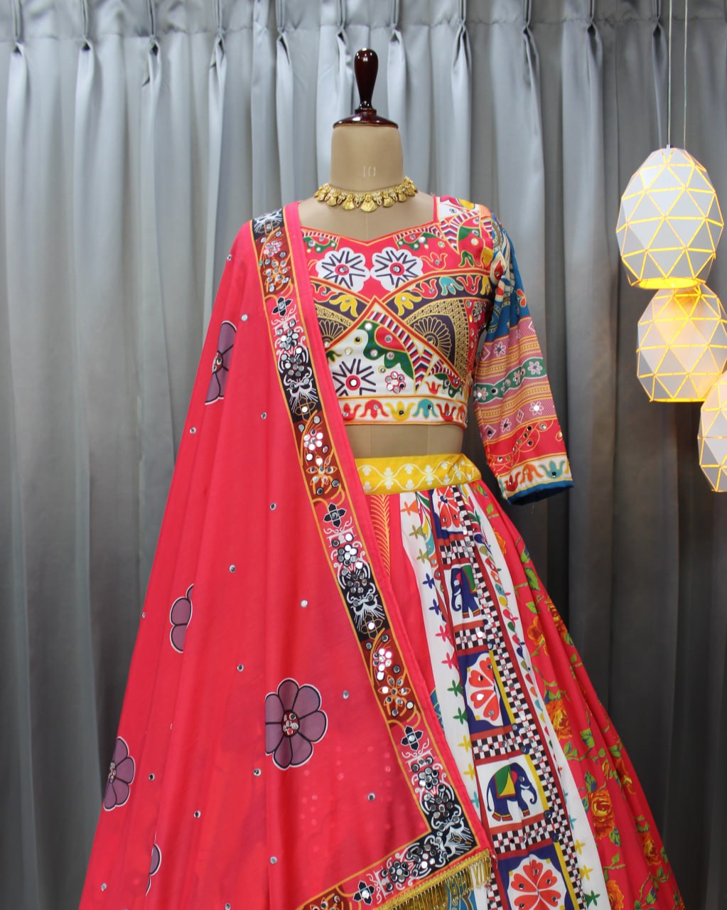 Muslin Cotton Chaniya Choli | Fancy Digital with Real Mirror Work for Traditional Wear