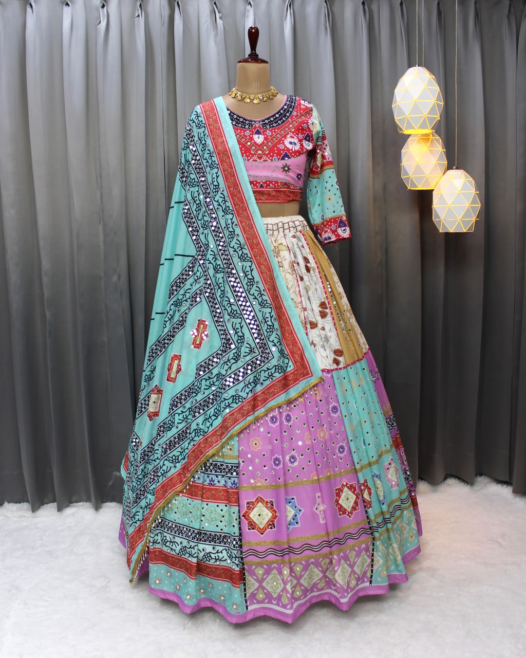 Muslin Cotton Chaniya Choli | Fancy Digital with Real Mirror Work for Traditional Wear