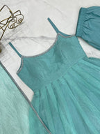 Aqua blue designer party wear crunchy silk anarkali suit with swarovski work, pants & dupatta stitched