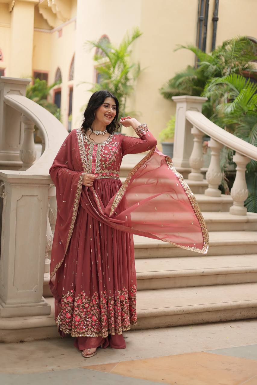 Peach Premium Designer Ready-to-Wear Top-Sharara-Dupatta Collection
