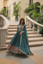 Teal Blue Premium Designer Ready-to-Wear Top-Sharara-Dupatta Collection