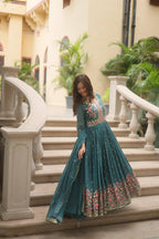 Teal Blue Premium Designer Ready-to-Wear Top-Sharara-Dupatta Collection