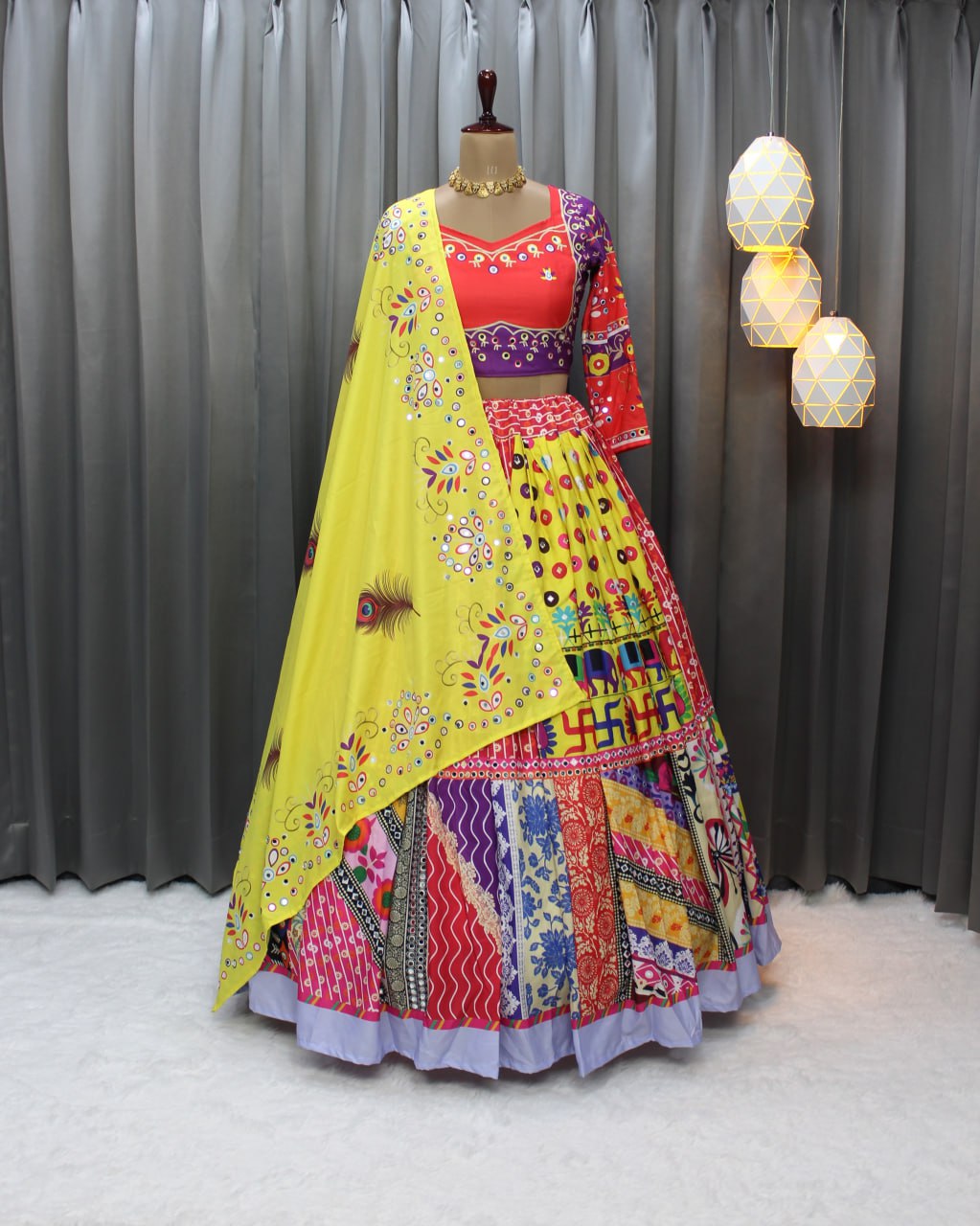 Soft Butter Silk Chaniya Choli | Fancy Digital with Real Mirror Work for Traditional Wear