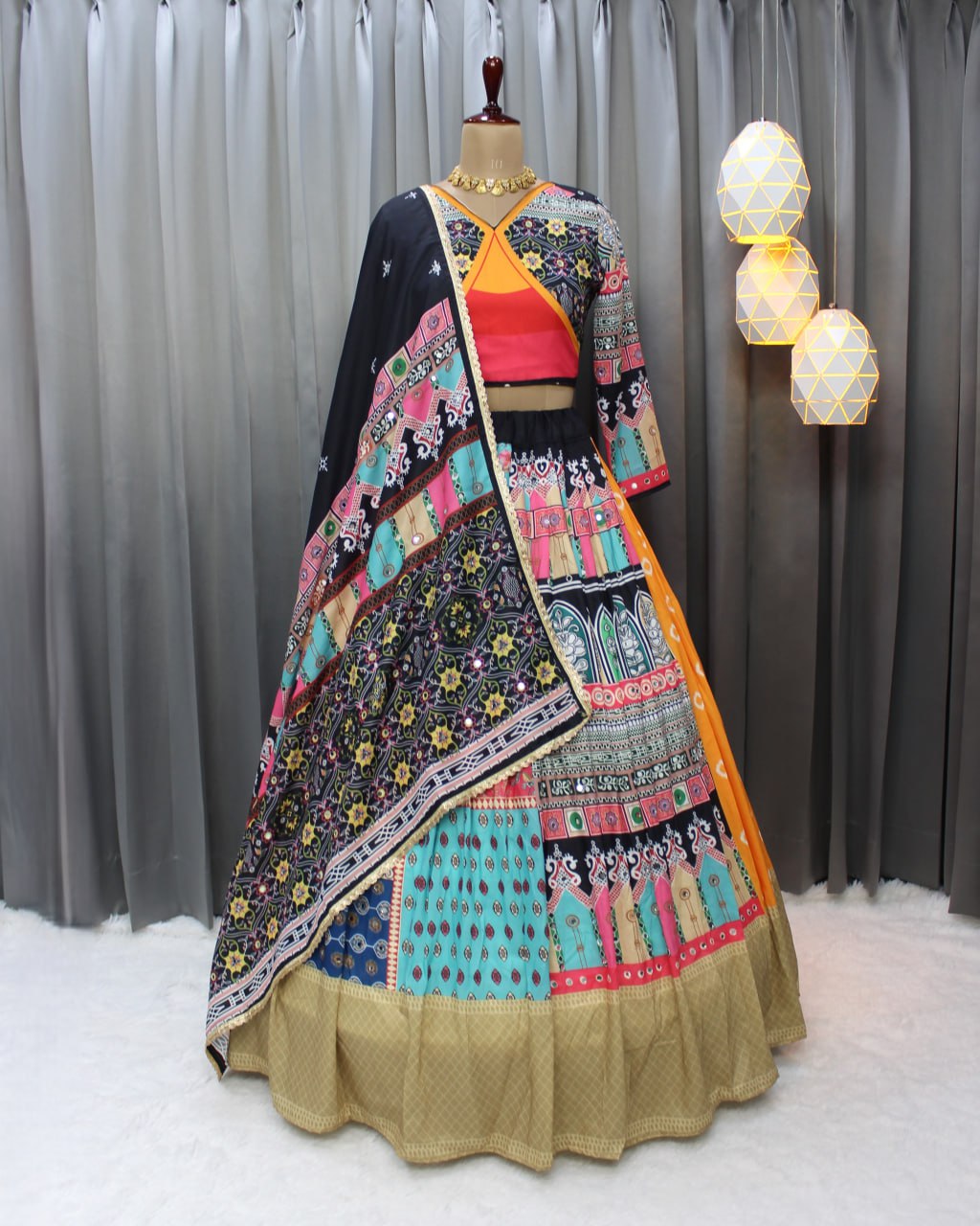 Muslin Cotton Chaniya Choli | Fancy Digital with Real Mirror Work for Traditional Wear