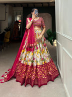 Tussar Silk Chaniya Choli Fancy Mill Print With Real Mirror Work for Traditional Wear