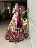 Tussar Silk Chaniya Choli Fancy Mill Print With Real Mirror Work for Traditional Wear