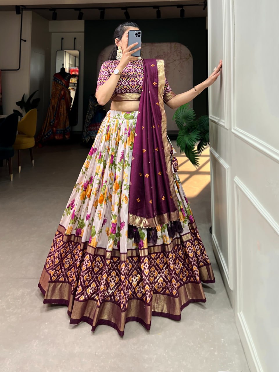 Tussar Silk Chaniya Choli Fancy Mill Print With Real Mirror Work for Traditional Wear