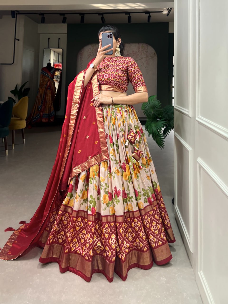 Tussar Silk Chaniya Choli Fancy Mill Print With Real Mirror Work for Traditional Wear