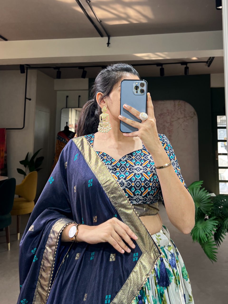 Tussar Silk Chaniya Choli Fancy Mill Print With Real Mirror Work for Traditional Wear