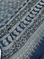 Indigo Blue Ajrakh Hand Block Modal Silk Saree With Fancy Ajrakh Pallu