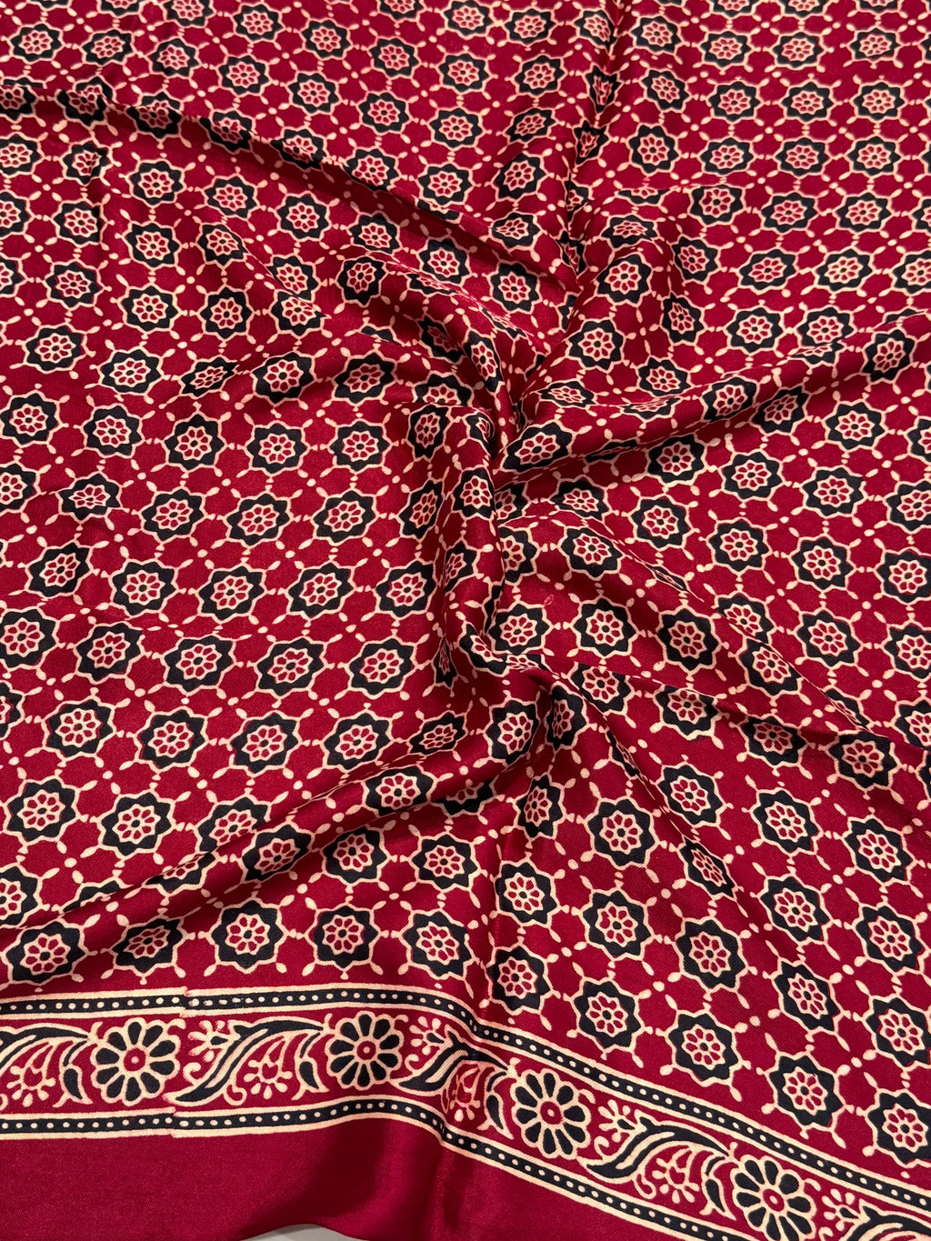 Maroon Ajrakh Hand Block Modal Silk Saree With Fancy Ajrakh Pallu and Border