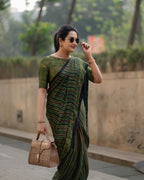 Green Line Ajrakh Primum Modal Silk Saree With Blouse
