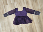 Purple Elegant Floral Cosmos Print Lehenga Set with Embroidered Peplum Top