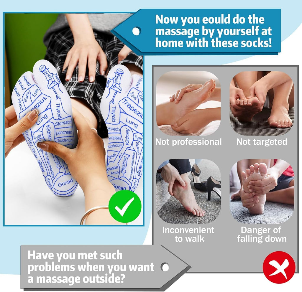 Reflexology Socks with Trigger‑Point Massage Tool – Foot Pain Relief Socks with Acupressure Chart for Sole, Instep & Ankle – Women’s Therapeutic Foot Massager