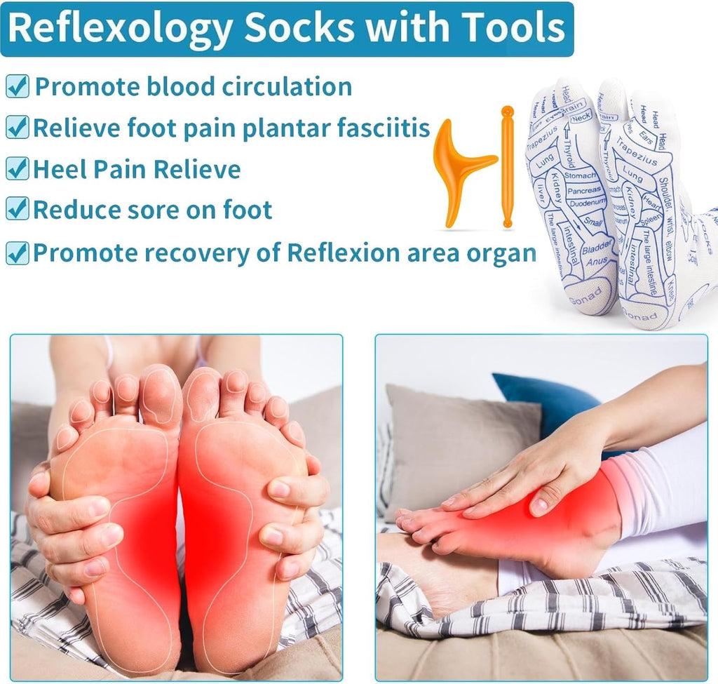 Reflexology Socks with Trigger‑Point Massage Tool – Foot Pain Relief Socks with Acupressure Chart for Sole, Instep & Ankle – Women’s Therapeutic Foot Massager
