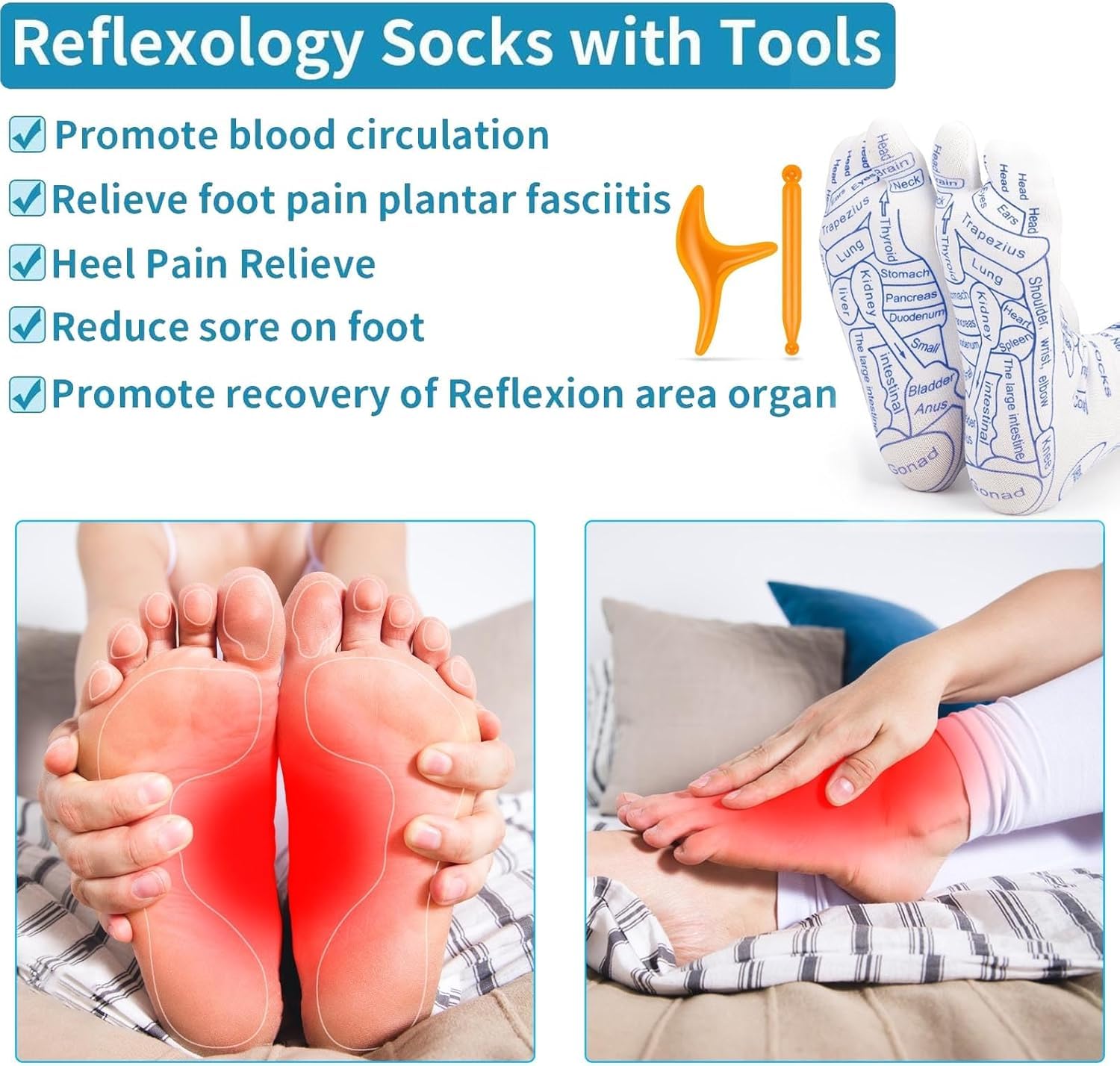 Reflexology Socks with Trigger‑Point Massage Tool – Foot Pain Relief Socks with Acupressure Chart for Sole, Instep & Ankle – Women’s Therapeutic Foot Massager