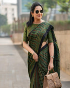 Green Line Ajrakh Primum Modal Silk Saree With Blouse