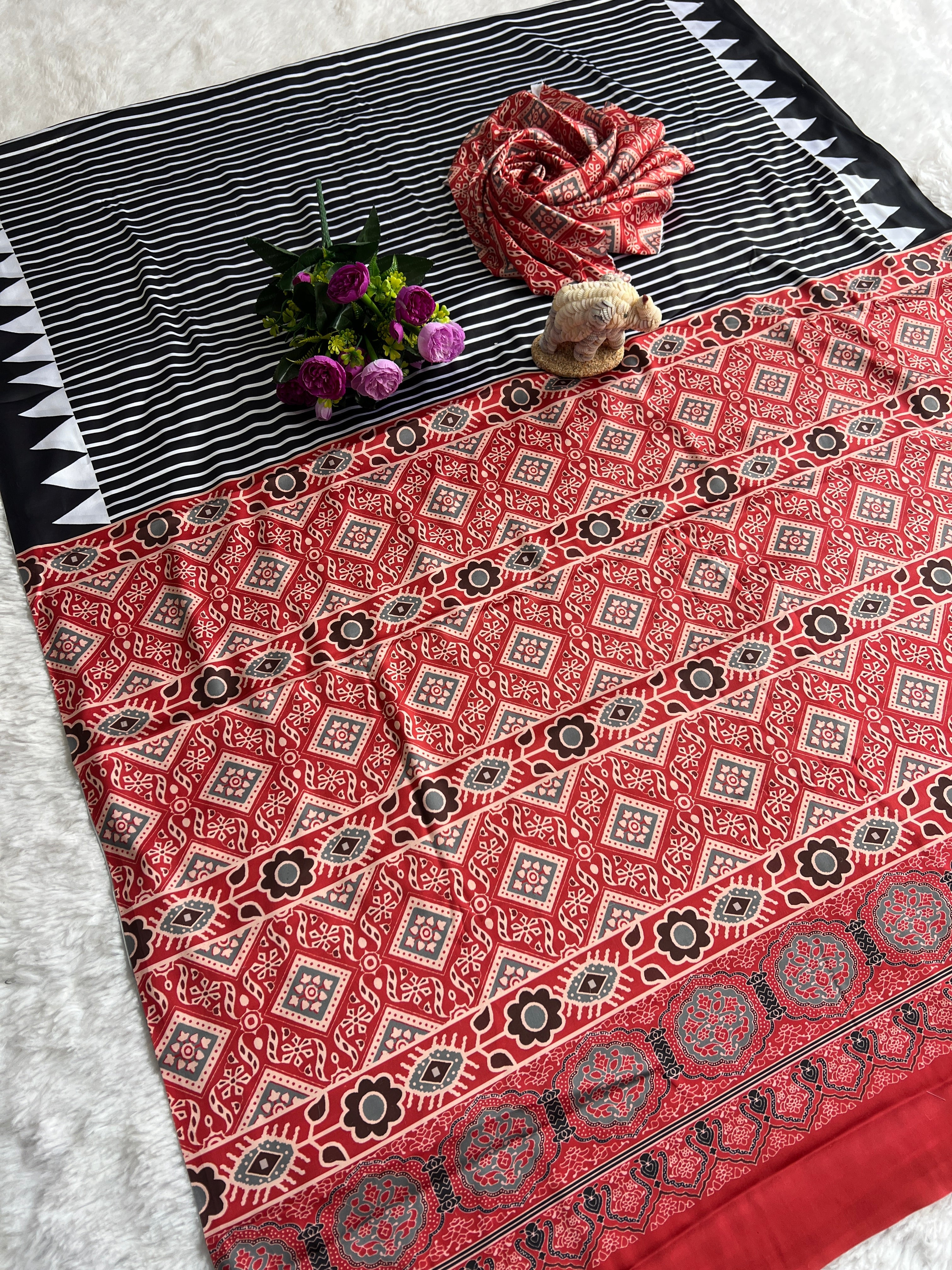 Ajrakh Primum Modal Silk Saree With Blouse