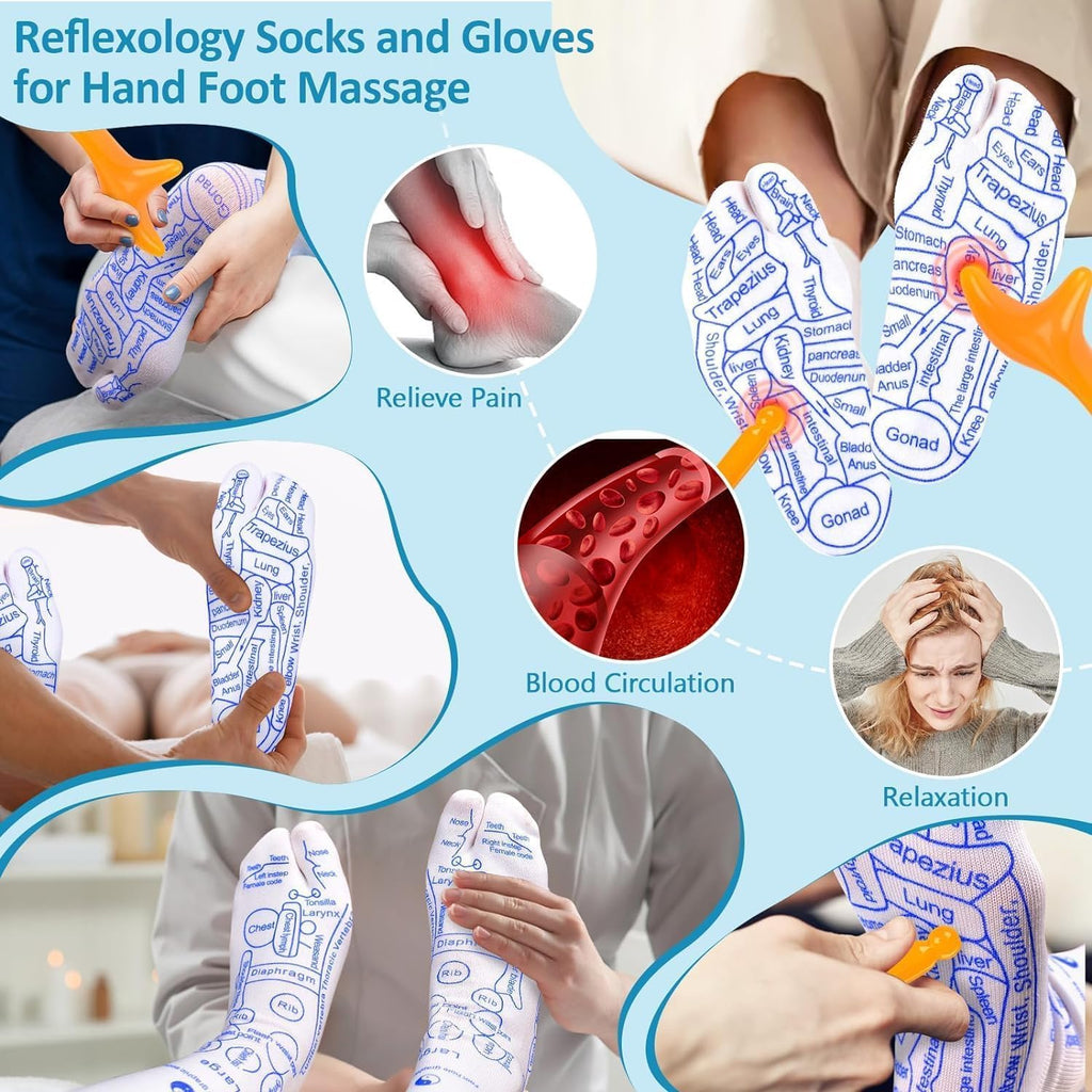 Reflexology Socks with Trigger‑Point Massage Tool – Foot Pain Relief Socks with Acupressure Chart for Sole, Instep & Ankle – Women’s Therapeutic Foot Massager